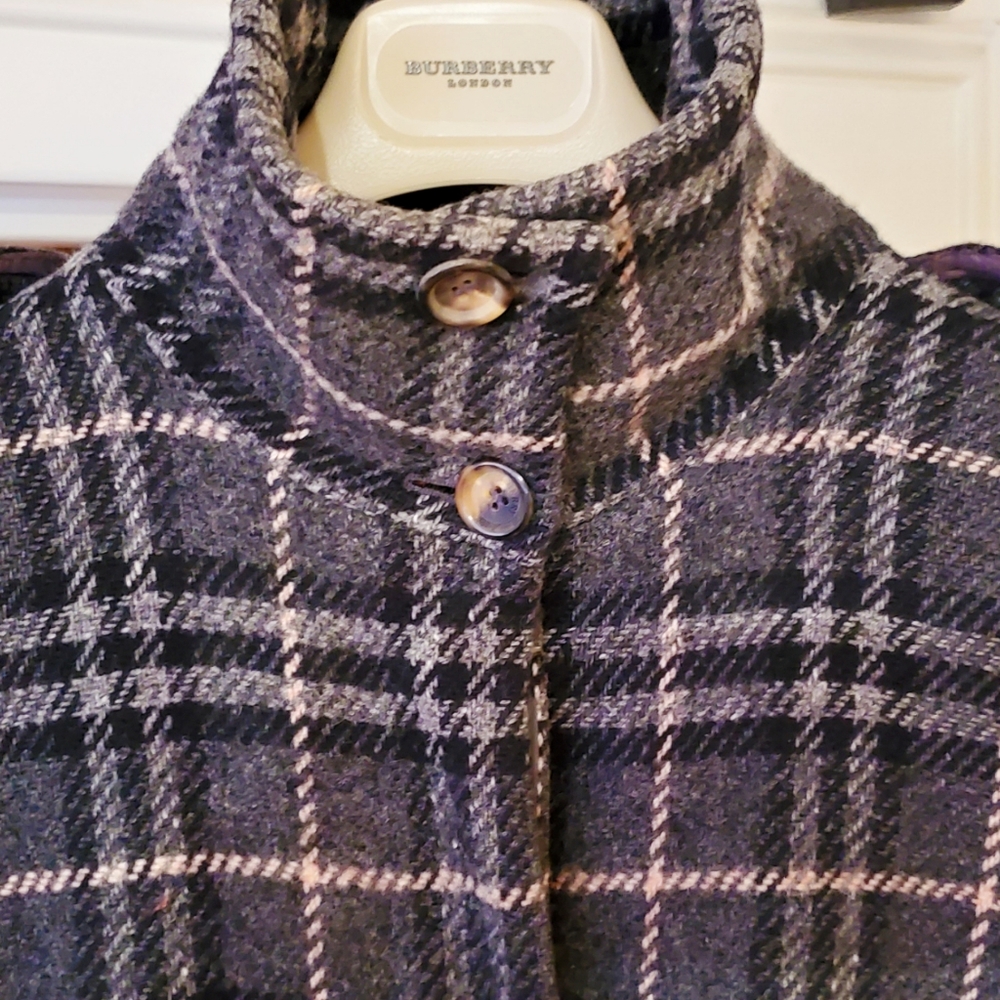 🎀 Burberry Classic Gray Plaid Long Coat US Size 10